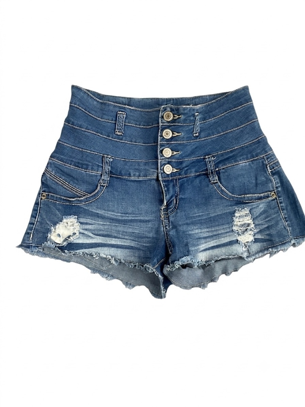 Rue21 Dark Blue High-Waist Distressed Denim Shorts